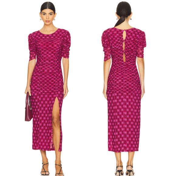 FREE PEOPLE Briella Midi Dress in Fuschia Combo Size Medium - Picture 1 of 8